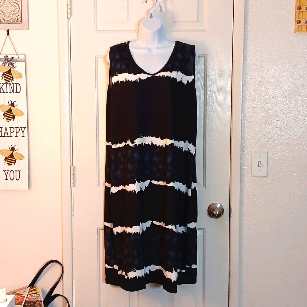 Navy Animal Print Large Stripe Sleeveless Dress 1X NWOT!